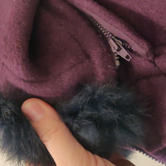 Hunt Kids new classic Purple wool blend rabbit fur detachable Hooded Coat sz 100 - Picture 10 of 16